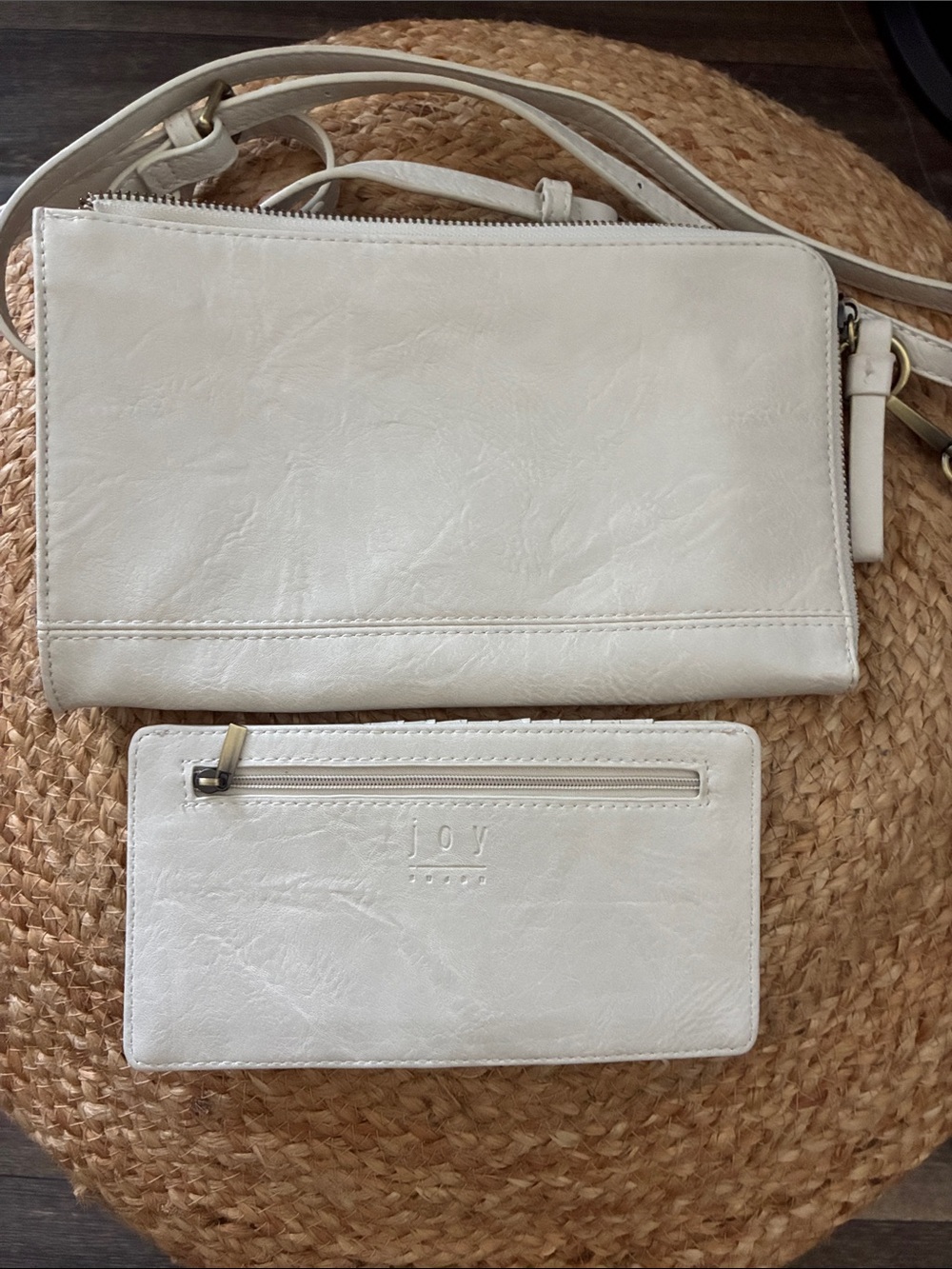 Joy Susan Cream Faux Leather Crossbody with Matching Zip Wallet